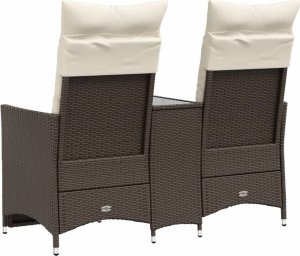 vidaXL Rozkładana sofa ogrodowa ze stolikiem, 2-os., brąz, rattan PE 6