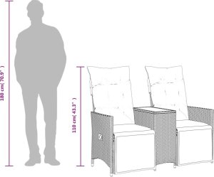 vidaXL Rozkładana sofa ogrodowa ze stolikiem, 2-os., brąz, rattan PE 10