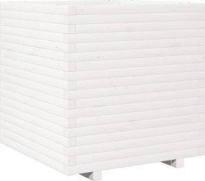 Skrzynia ogrodowa vidaXL Donica ogrodowa, biała, 70x70x72 cm, lite drewno sosnowe 2