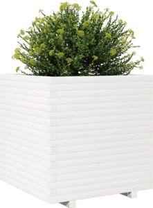 Skrzynia ogrodowa vidaXL Donica ogrodowa, biała, 70x70x72 cm, lite drewno sosnowe 4