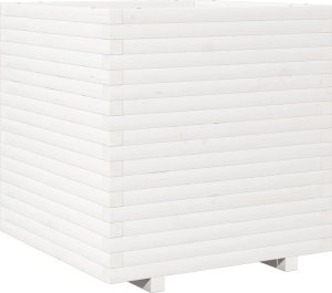 Skrzynia ogrodowa vidaXL Donica ogrodowa, biała, 70x70x72 cm, lite drewno sosnowe 7