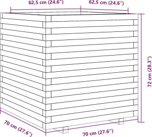 Skrzynia ogrodowa vidaXL Donica ogrodowa, biała, 70x70x72 cm, lite drewno sosnowe 10
