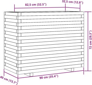 Skrzynia ogrodowa vidaXL Donica ogrodowa, woskowy brąz, 90x40x72 cm, lite drewno sosnowe 10