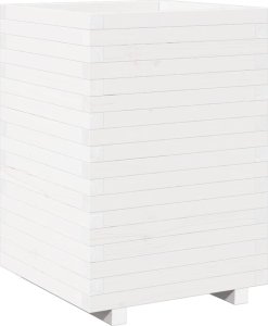 vidaXL Donica ogrodowa, biała, 50x50x72,5 cm, lite drewno sosnowe 2