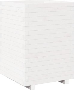 vidaXL Donica ogrodowa, biała, 50x50x72,5 cm, lite drewno sosnowe 7