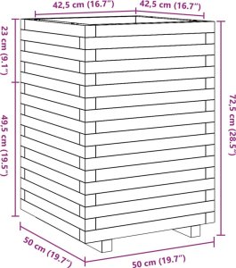 vidaXL Donica ogrodowa, biała, 50x50x72,5 cm, lite drewno sosnowe 10