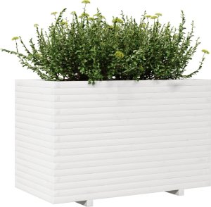 Skrzynia ogrodowa vidaXL Donica ogrodowa, biała, 110x60x72 cm, lite drewno sosnowe 4