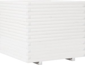 Skrzynia ogrodowa vidaXL Donica ogrodowa, biała, 80x80x72 cm, lite drewno sosnowe 2