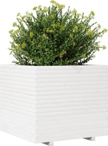 Skrzynia ogrodowa vidaXL Donica ogrodowa, biała, 80x80x72 cm, lite drewno sosnowe 4
