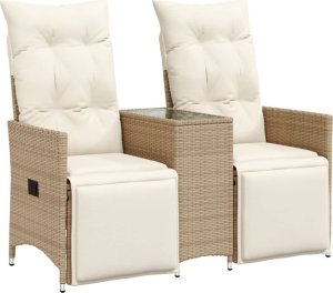 vidaXL Rozkładana sofa ogrodowa ze stolikiem, 2-os., beż, rattan PE 2