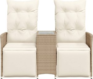 vidaXL Rozkładana sofa ogrodowa ze stolikiem, 2-os., beż, rattan PE 4