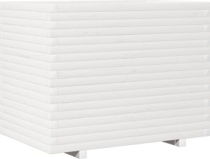 Skrzynia ogrodowa vidaXL Donica ogrodowa, biała, 90x60x72 cm, lite drewno sosnowe 7