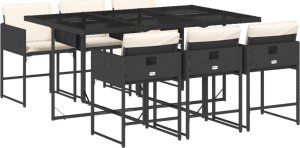 vidaXL 7-cz. zestaw mebli ogrodowych z poduszkami, czarny, polirattan 2