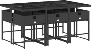 vidaXL 7-cz. zestaw mebli ogrodowych z poduszkami, czarny, polirattan 4