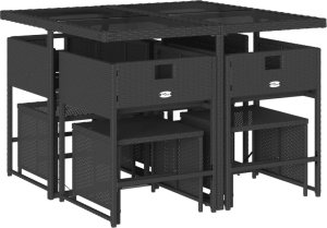 vidaXL 9-cz. zestaw mebli ogrodowych z poduszkami, czarny, rattan PE 4