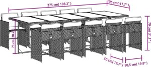 vidaXL 11-cz. zestaw mebli ogrodowych z poduszkami, mieszany beż 9