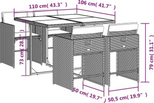 vidaXL 5-cz. zestaw mebli ogrodowych z poduszkami, szary, rattan PE 9