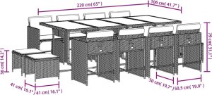 vidaXL 13-cz. zestaw mebli do ogrodu, poduszki, czarny, rattan PE 11
