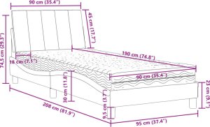 vidaXL Łóżko z materacem, czarne, 90x190 cm, aksamitne 11
