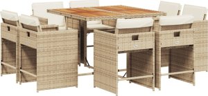 vidaXL 9-cz. zestaw mebli ogrodowych z poduszkami, beżowy, polirattan 2
