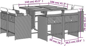 vidaXL 9-cz. zestaw mebli ogrodowych z poduszkami, beżowy, polirattan 8