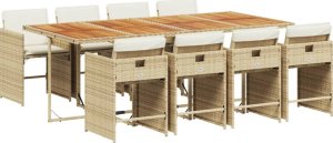 vidaXL 9-cz. zestaw mebli ogrodowych z poduszkami, beżowy, polirattan 2