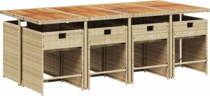 vidaXL 9-cz. zestaw mebli ogrodowych z poduszkami, beżowy, polirattan 3