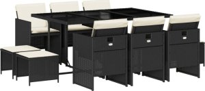 vidaXL 11-cz. zestaw mebli do ogrodu, z poduszkami, czarny rattan PE 2