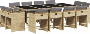 vidaXL 13-cz zestaw mebli do ogrodu, poduszki, mieszany beż, rattan PE 2