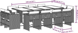 vidaXL 13-cz zestaw mebli do ogrodu, poduszki, mieszany beż, rattan PE 8