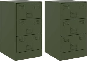 vidaXL Szafki nocne, 2 szt., oliwkowa zieleń, 34,5x39x62 cm, stal 2