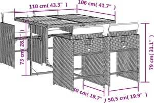vidaXL 5-cz. zestaw mebli ogrodowych z poduszkami, szary, rattan PE 9
