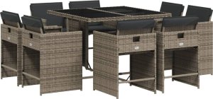 vidaXL 9-cz. zestaw mebli ogrodowych z poduszkami, szary, rattan PE 2