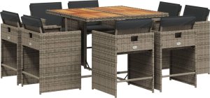 vidaXL 9-cz. zestaw mebli ogrodowych z poduszkami, szary, rattan PE 2