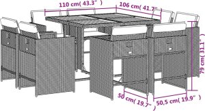 vidaXL 9-cz. zestaw mebli ogrodowych z poduszkami, szary, rattan PE 8