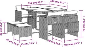 vidaXL 9-cz. zestaw mebli ogrodowych z poduszkami, szary, rattan PE 11