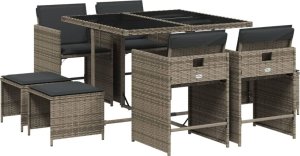 vidaXL 9-cz. zestaw mebli ogrodowych z poduszkami, szary, rattan PE 2