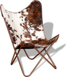 vidaXL Krzesło motyl, brązowo-białe, prawdziwa skóra bydlęca 1