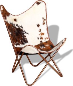 vidaXL Krzesło motyl, brązowo-białe, prawdziwa skóra bydlęca 2