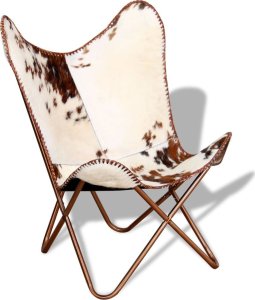 vidaXL Krzesło motyl, brązowo-białe, prawdziwa skóra bydlęca 3