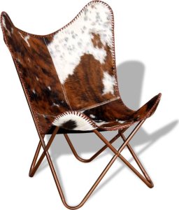 vidaXL Krzesło motyl, brązowo-białe, prawdziwa skóra bydlęca 4