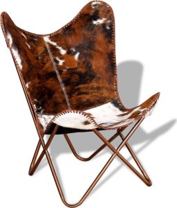 vidaXL Krzesło motyl, brązowo-białe, prawdziwa skóra bydlęca 5