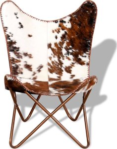 vidaXL Krzesło motyl, brązowo-białe, prawdziwa skóra bydlęca 6