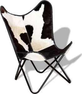 vidaXL Krzesło motyl, czarno-białe, prawdziwa skóra bydlęca 1