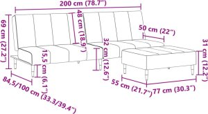 vidaXL 2-os. kanapa rozkładana z podnóżkiem, jasnoszara, aksamitna 11