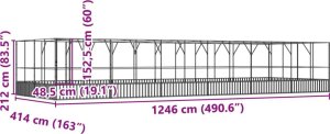 vidaXL Woliera z przedłużeniem, srebrna, 1246x414x212 cm, stal 8