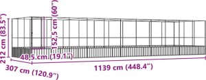 vidaXL Woliera z przedłużeniem, srebrna, 1139x307x212 cm, stal 8