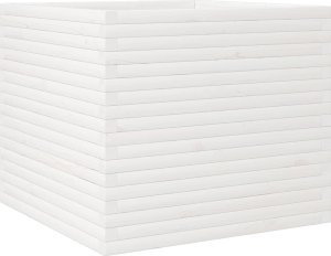 vidaXL Donica ogrodowa, biała, 80x80x68,5 cm, lite drewno sosnowe 2