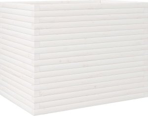 vidaXL Donica ogrodowa, biała, 90x60x68,5 cm, lite drewno sosnowe 7
