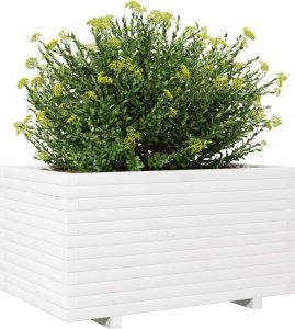 vidaXL Donica ogrodowa, biała, 90x60x49,5 cm, lite drewno sosnowe 4